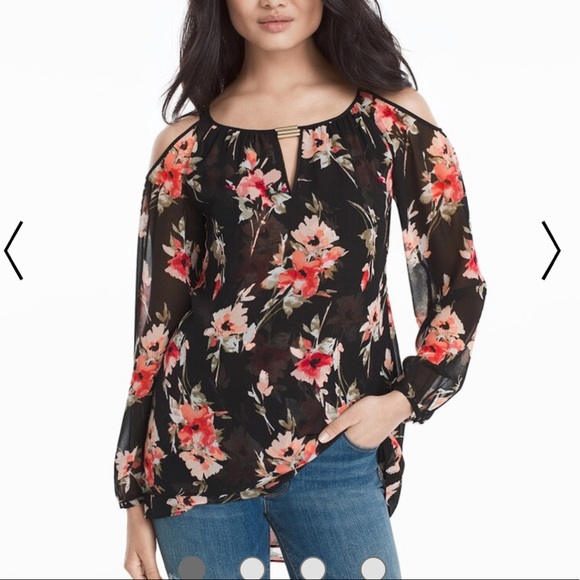 White House Black Market Tops - WHBM floral print cold shoulder top